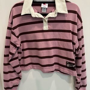 Champion Pink and Brown Striped Polo with White Collar